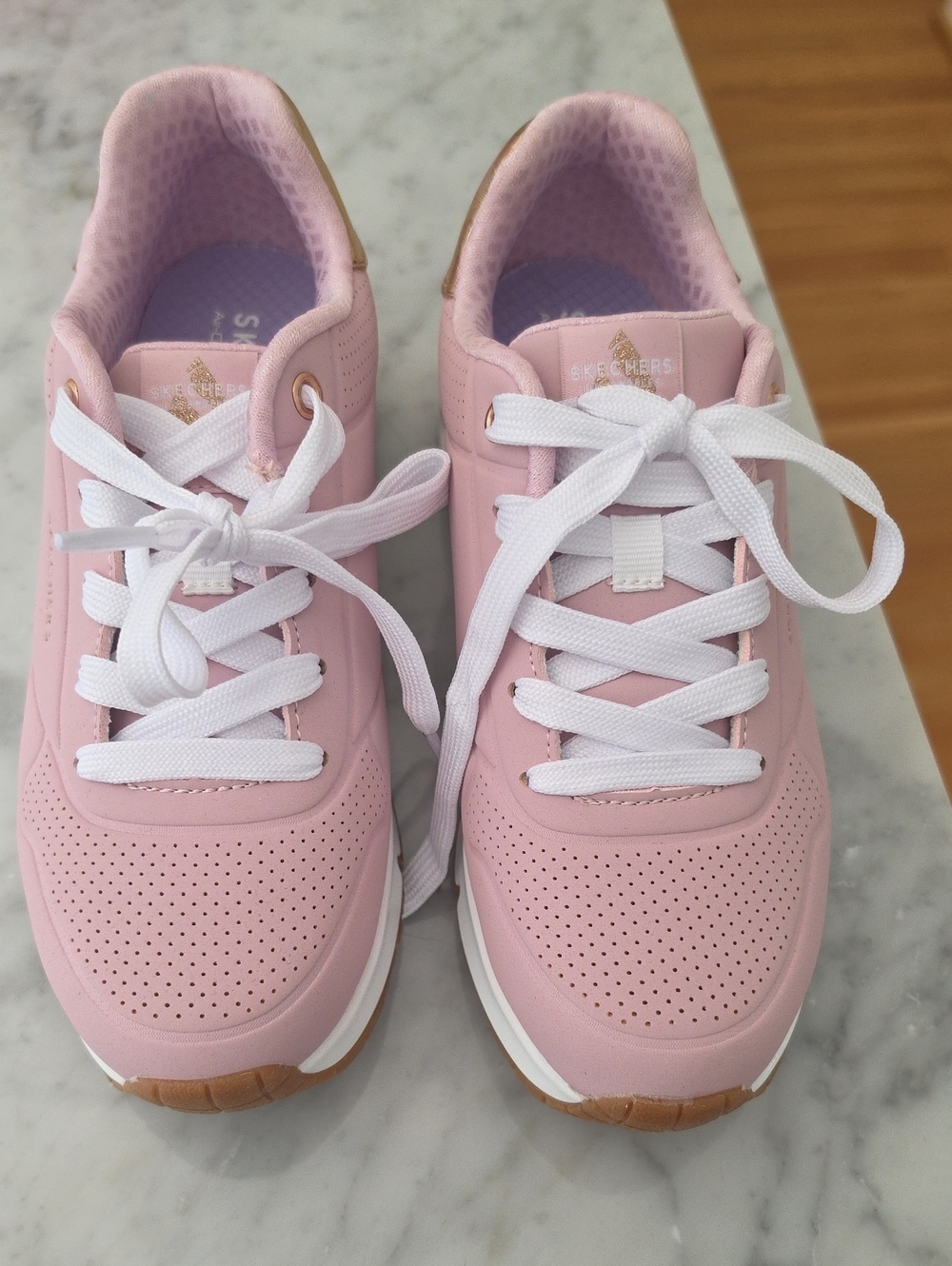 Skechers  Pink and White Lace-Up Sneakers